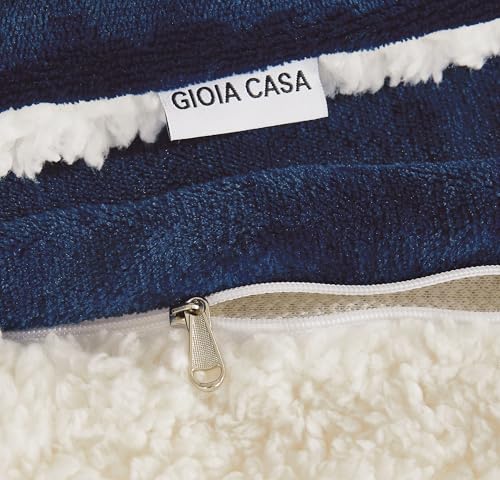 2-in-1 Teddy Sherpa Quilt Cover Set (Navy Blue, Double)
