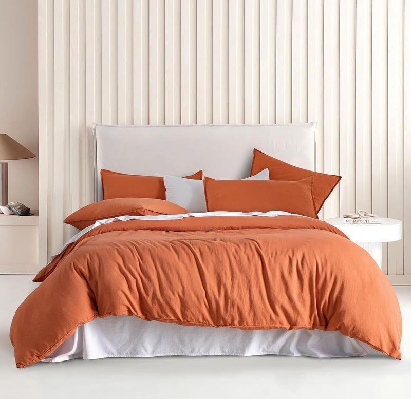 Vintage Washed Microfibre Quilt Cover Set (3Pcs) - Terracotta - Double Size