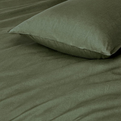 100% Cotton Vintage Washed Bed Quilt Cover Set (3Pcs) - Khaki Green - Double Size