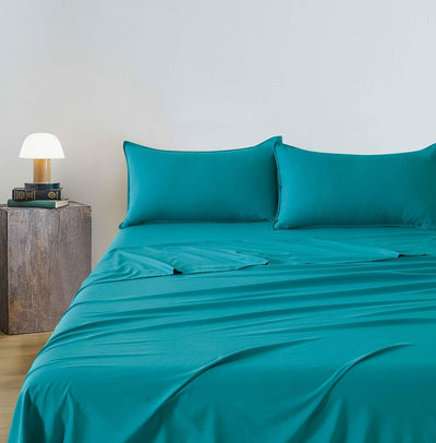 Vintage Washed Microfibre Sheet Set (Teal, Double)