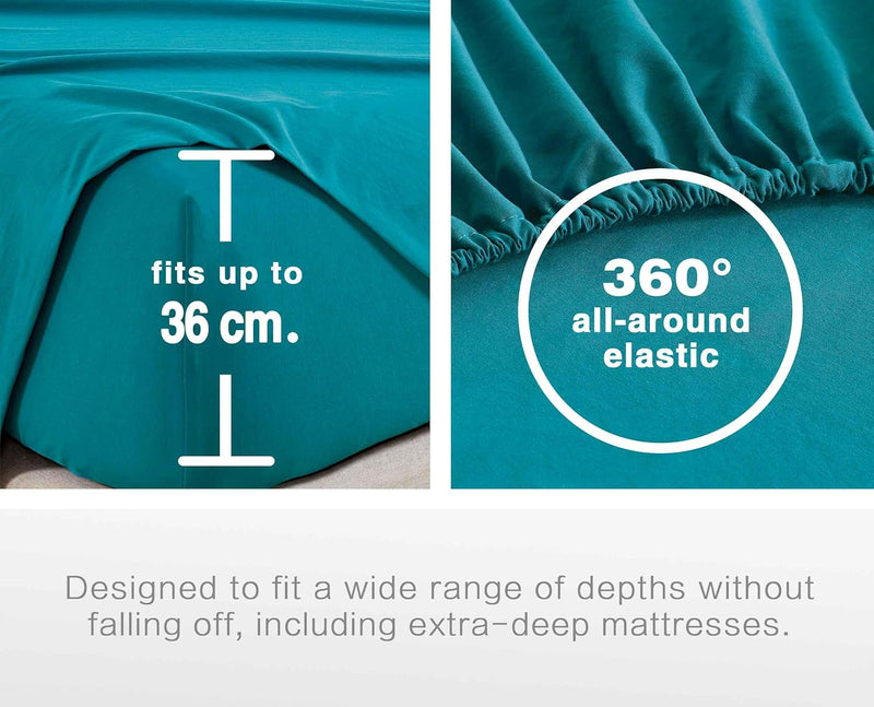 Vintage Washed Microfibre Sheet Set (Teal, Double)