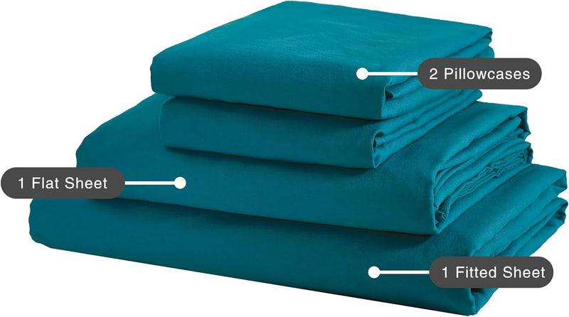 Vintage Washed Microfibre Sheet Set (Teal, Double)