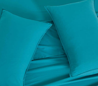 Vintage Washed Microfibre Sheet Set (Teal, Double)