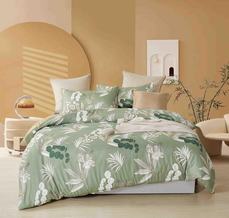 Print Microfibre Quilt Cover Set - Ultra Soft with Zipper Closure (Ellie, Queen Size)