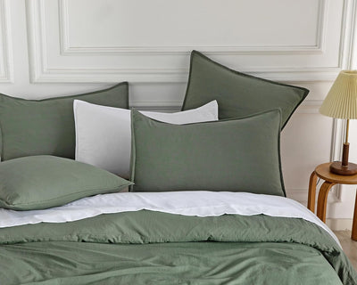 Vintage Washed Microfibre Quilt Cover Set (3Pcs) - Khaki Green - Queen Size