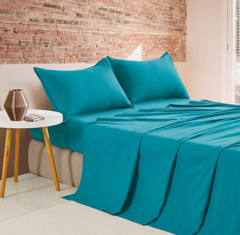 Vintage Washed Microfibre Sheet Set (Teal, Queen)