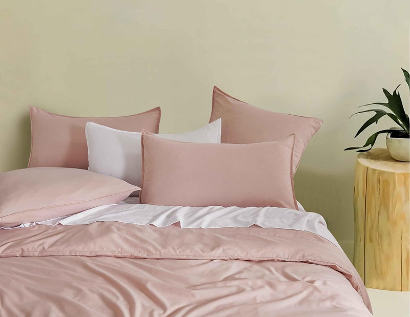 Vintage Washed Microfibre Quilt Cover Set (Pink, King)