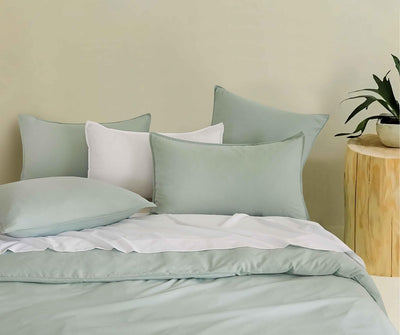 Vintage Washed Microfibre Quilt Cover Set (Sage, King)