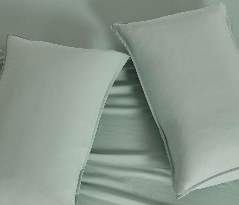 Vintage Washed Microfibre Quilt Cover Set (Sage, King)