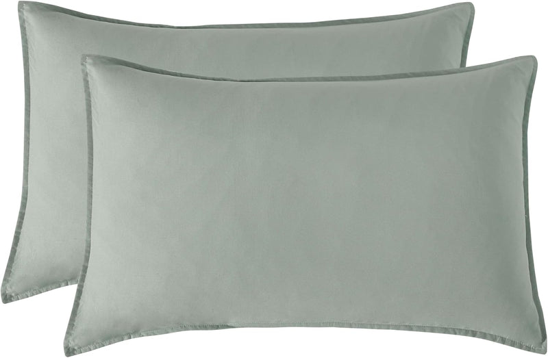 Vintage Washed Microfibre Quilt Cover Set (Sage, King)