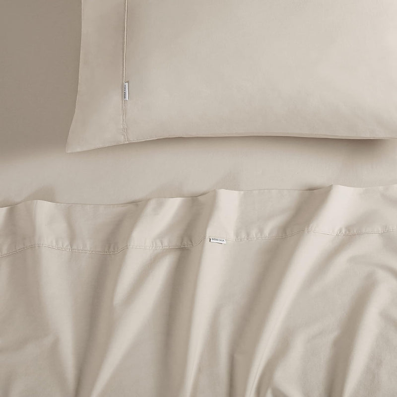 Vintage Washed 100% Cotton Sheet Set with 2 Pillowcases - Natural - King Size