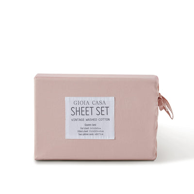 Gioia Casa Vintage Washed 100% Cotton Sheet Set with 2 Pillowcases - Pink - King Size