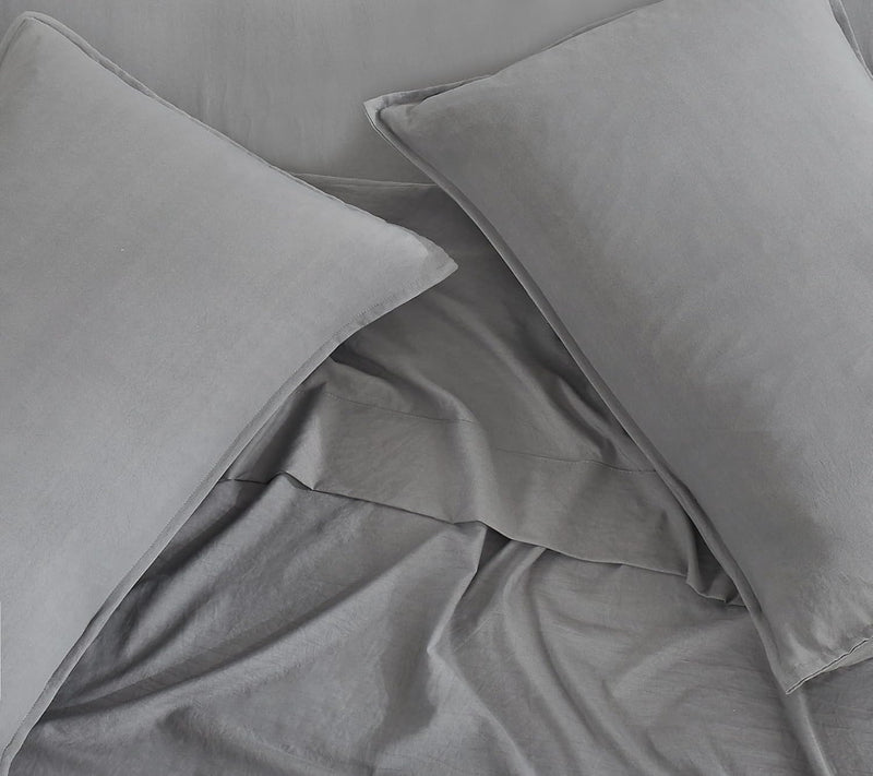 Vintage Washed Microfibre Sheet Set with 2 Pillowcases - Grey - King