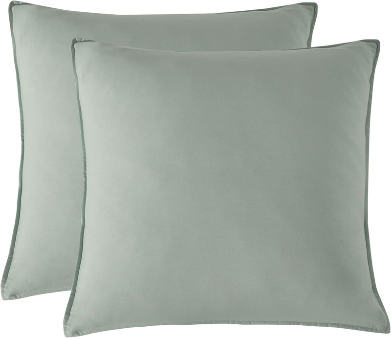 Twin Pack Vintage Washed Microfibre European Pillowcase (Sage, Square)