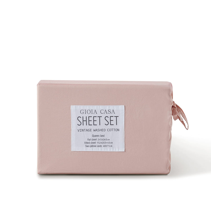 Gioia Casa Vintage Washed 100% Cotton Soft Breathable Sheet Set - Pink - King Single