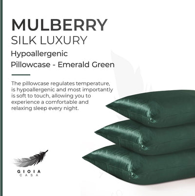 Luxury Pillowcase - 100% Pure Mulberry Silk on Both Sides - Emerald Green