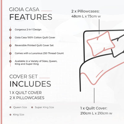 Gioia Casa 100% Cotton Annie Reversible Printed Quilt Cover Set - Super King Size