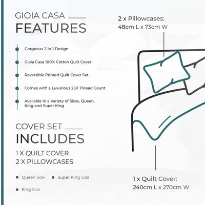 Gioia Casa 100% Cotton Hugo Reversible Printed Quilt Cover Set - Super King Size