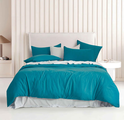 Vintage Washed Microfibre Quilt Cover Set (Teal, Super King)