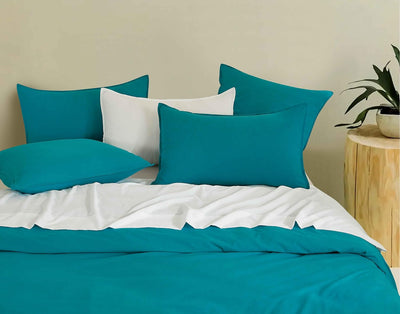 Vintage Washed Microfibre Quilt Cover Set (Teal, Super King)