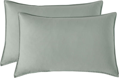 Twin Pack Vintage Washed Microfibre Standard Pillowcase (Sage, Standard)