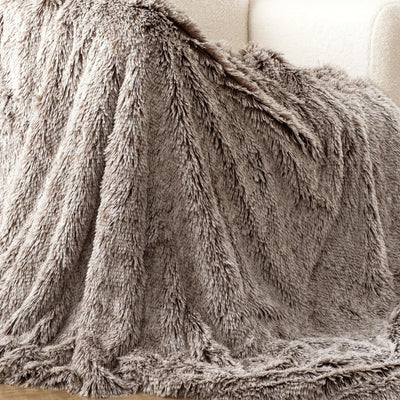 Double Sided Faux Fur Shaggy Throw Blanket - Chestnut