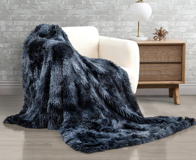 Double Sided Faux Fur Shaggy Throw Blanket - Navy