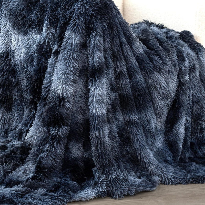 Double Sided Faux Fur Shaggy Throw Blanket - Navy