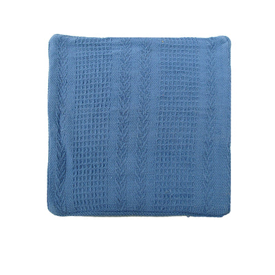 Cotton Knitted Cushion Cover Herringbone Blue