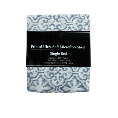 Printed Microfiber Sheet Set Single Silver Imperial