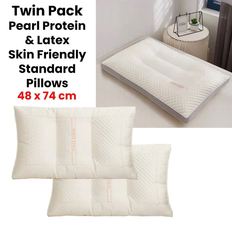 Twin Pack Pearl Protein & Latex Skin Friendly Standard Pillows 48 x 74 cm