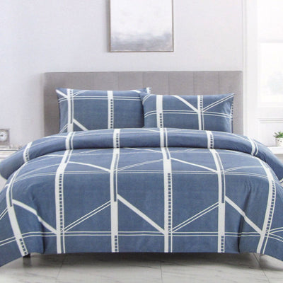 Artex Harold Blue Quilt Cover Set Geometric Pattern Reversible Printed Microfiber Polyester Single