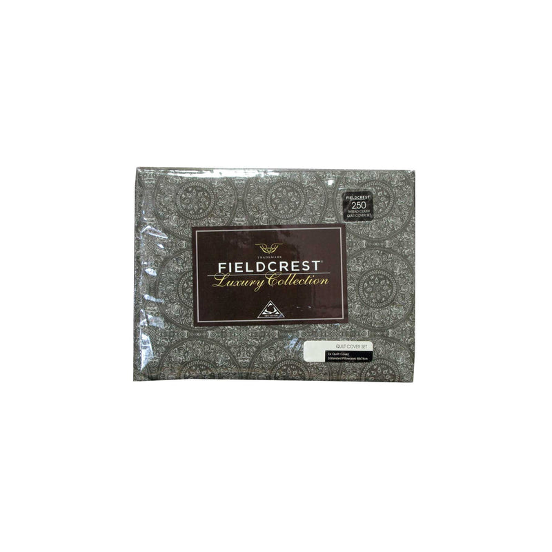Fieldcrest Cotton Reversible Mandala Charcoal Quilt Cover Set Queen
