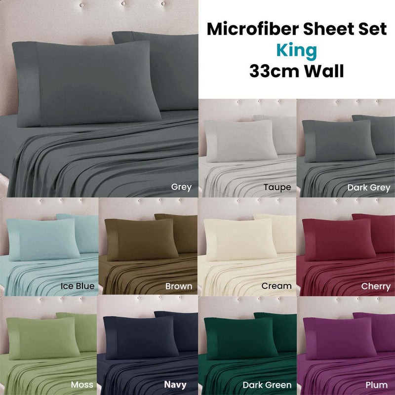 Art Terrace Microfiber Sheet Set King 33cm Wall Ice Blue