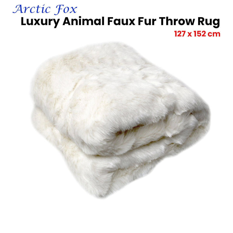 Radisson Arctic Fox Off White Luxury Animal Faux Fur Throw Rug 127 x 152 cm