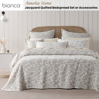 Bianca Ameila Stone Jacquard Quilted Foliage Bedspread Set King Single