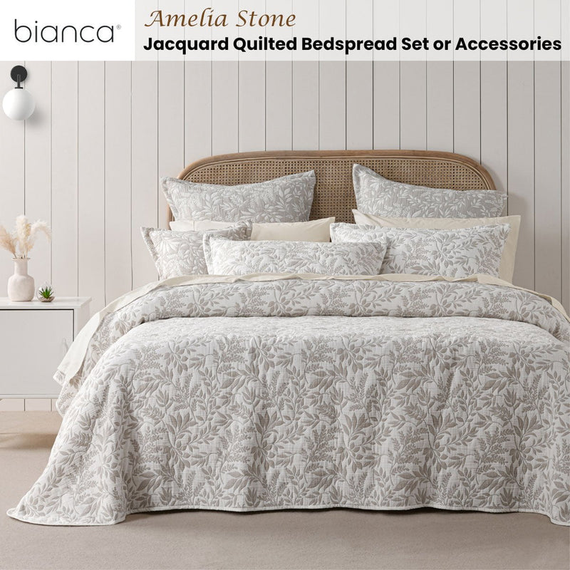 Bianca Ameila Stone Jacquard Quilted Foliage Bedspread Set King Single