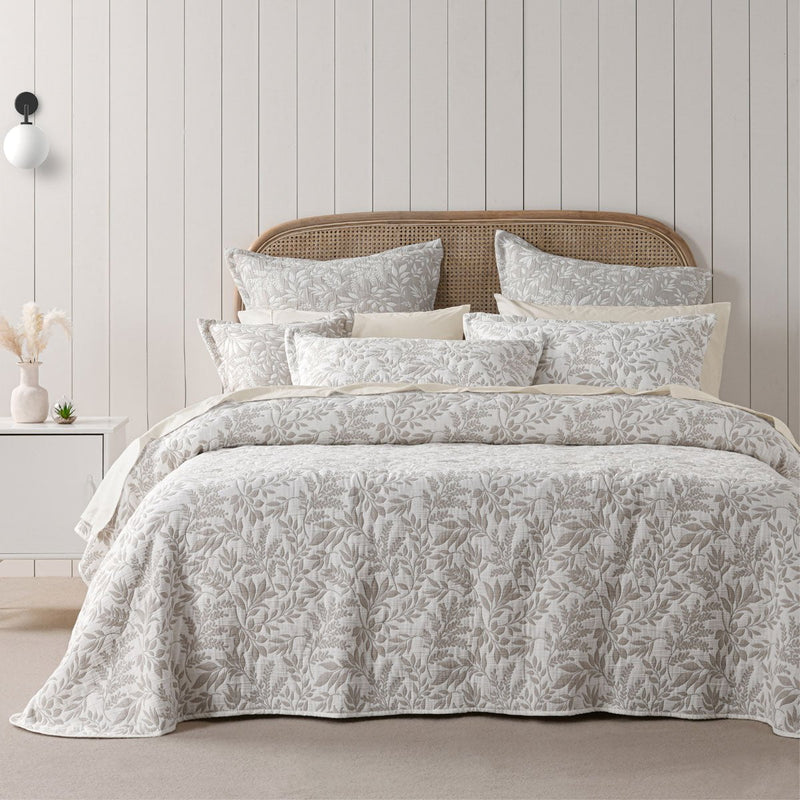 Bianca Ameila Stone Jacquard Quilted Foliage Bedspread Set Single