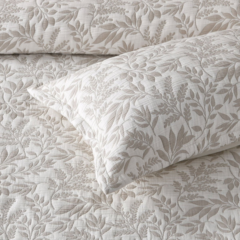 Bianca Ameila Stone Jacquard Quilted Foliage Bedspread Set Single