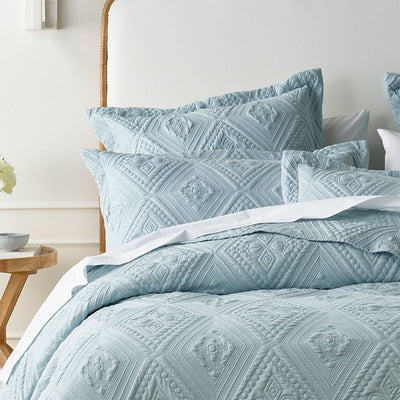 Bianca Aspen Sky Blue Embroidered Bedspread Set Super King