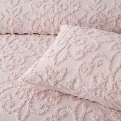 Bianca Ella Blush Cotton Chenille Floral Bedspread Set Single