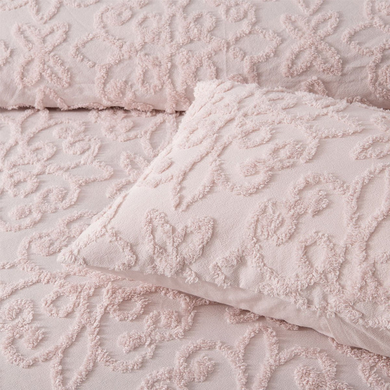 Bianca Ella Blush Cotton Chenille Floral Bedspread Set Single