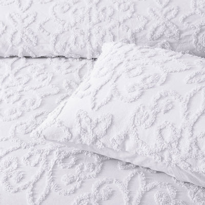 Bianca Ella White Cotton Chenille Floral Bedspread Set Queen