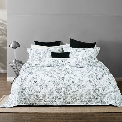 Bianca Gracie White Floral Printed Quilted Bedspread Set King Single