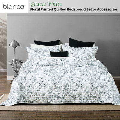 Bianca Gracie White Floral Printed Quilted Bedspread Set King Single