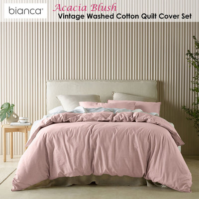 Bianca Acacia Blush Vintage Washed Cotton Quilt Cover Set Queen