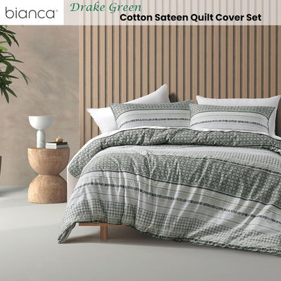 Bianca Drake Green Cotton Sateen Quilt Cover Set King