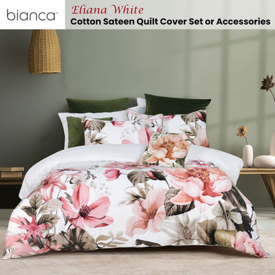 Bianca Eliana White Floral Printed Cotton Sateen Quilt Cover Set Queen