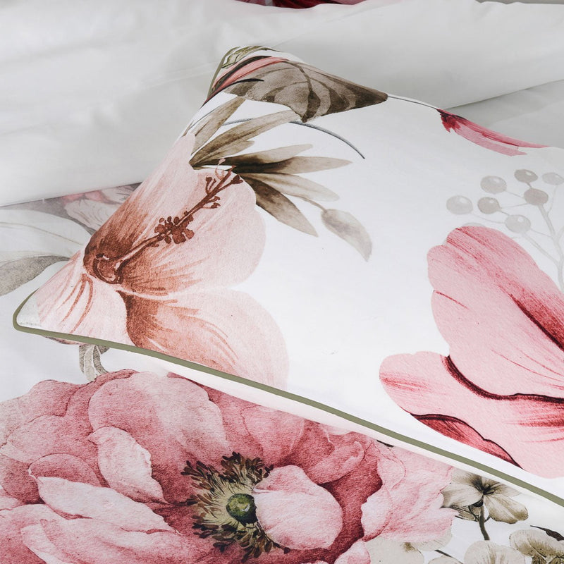 Bianca Eliana White Floral Printed Cotton Sateen Quilt Cover Set Queen