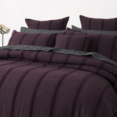 Bianca Malua Grape Jacquard Striped Quilt Cover Set King